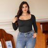 2 Pcs Long Sleeve Bodysuit Jumpsuit for Women, Seamless Ribbed Square Neck Shapewear for Women